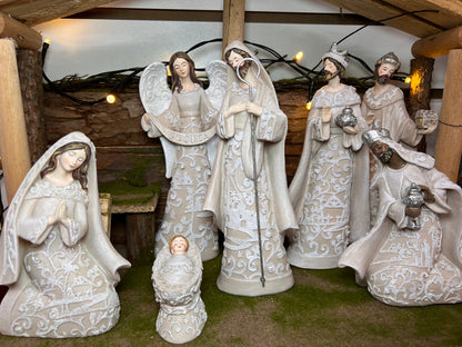 7-Pc Nativity Set W/ Angel Paper Cut Style 7.5"