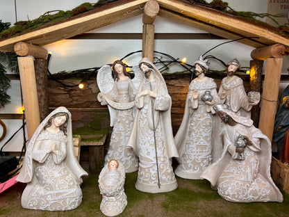 7-Pc Nativity Set W/ Angel Paper Cut Style 7.5"