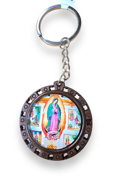 1.75" DIAMETER ROUND OUR LADY OF GUADALUPE KEYCHAIN