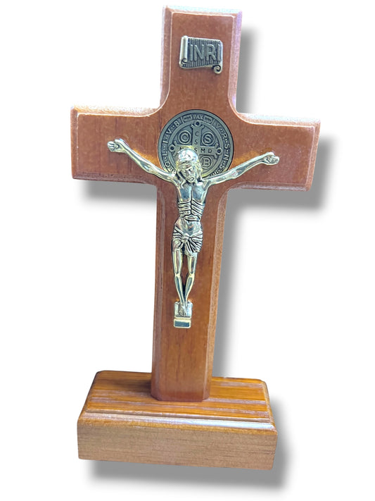 6.5" STANDING WOODEN ST. BENEDICT CRUCIFIX