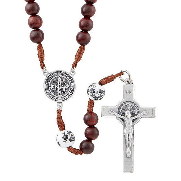 MONTE CASSINO COLLECTION: WOOD CORD ROSARY W/CERAMIC BEAD