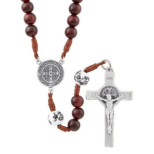 MONTE CASSINO COLLECTION: WOOD CORD ROSARY W/CERAMIC BEAD