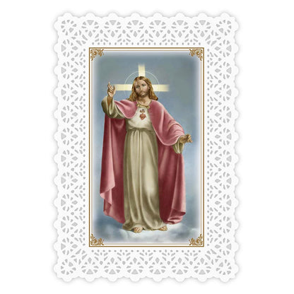 INVOCATION TO THE SACRED HEART LAMINATED LACE HOLY CARD