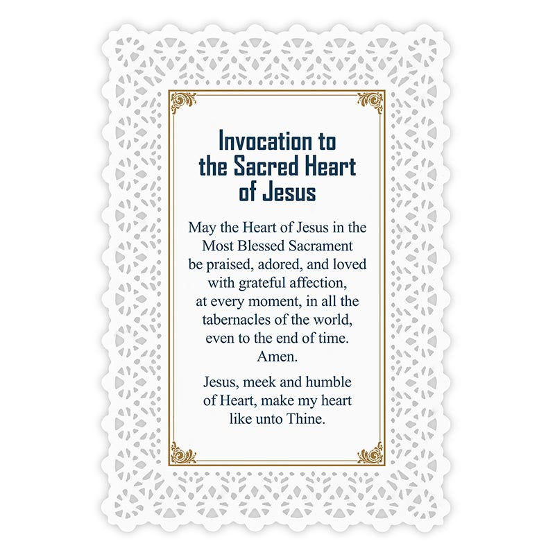 INVOCATION TO THE SACRED HEART LAMINATED LACE HOLY CARD