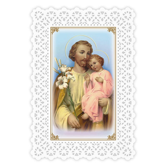 ST. JOSEPH PRAYER LAMINATED LACE HOLY CARD