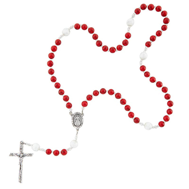 RED DIVINE MERCY MARBLE BEAD ROSARY