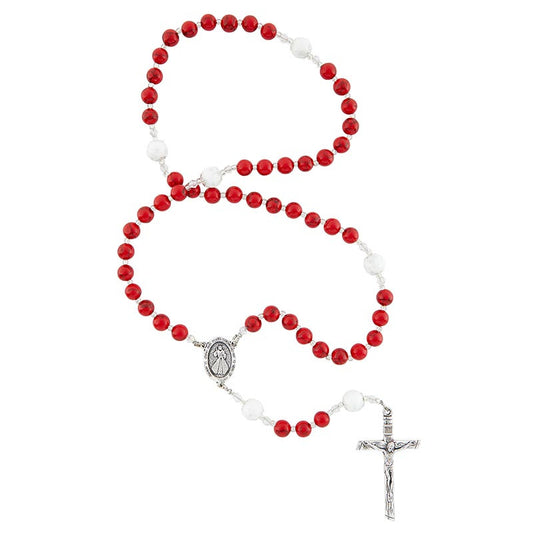 RED DIVINE MERCY MARBLE BEAD ROSARY