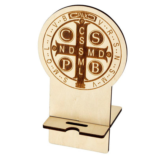 ST. BENEDICT WOOD PHONE STAND