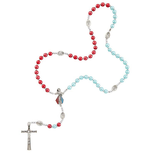 RED AND BLUE DIVINE MERCY MEDALS ROSARY