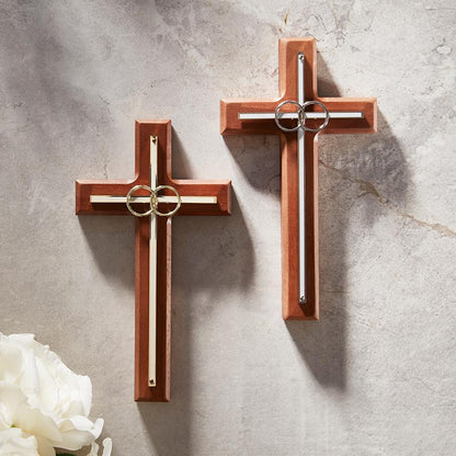 SILVER RINGS WOOD WEDDING CROSS