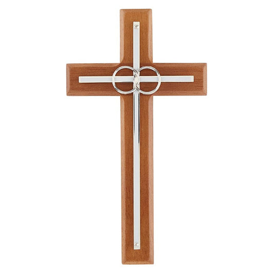 SILVER RINGS WOOD WEDDING CROSS