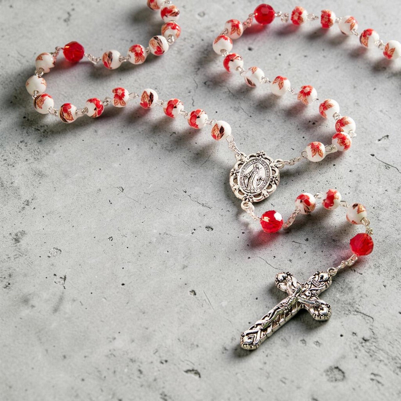 PAINTED RUBY ROSE ROSARY