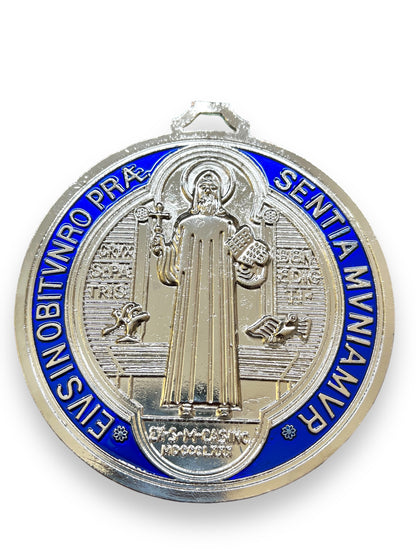 EXTRA LARGE ST. BENEDICT MEDAL BLUE ENAMEL