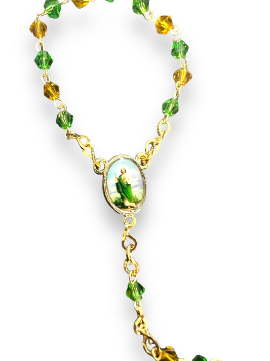 GREEN & AMBER ST. JUDE CRYSTAL ROSARY 4MM