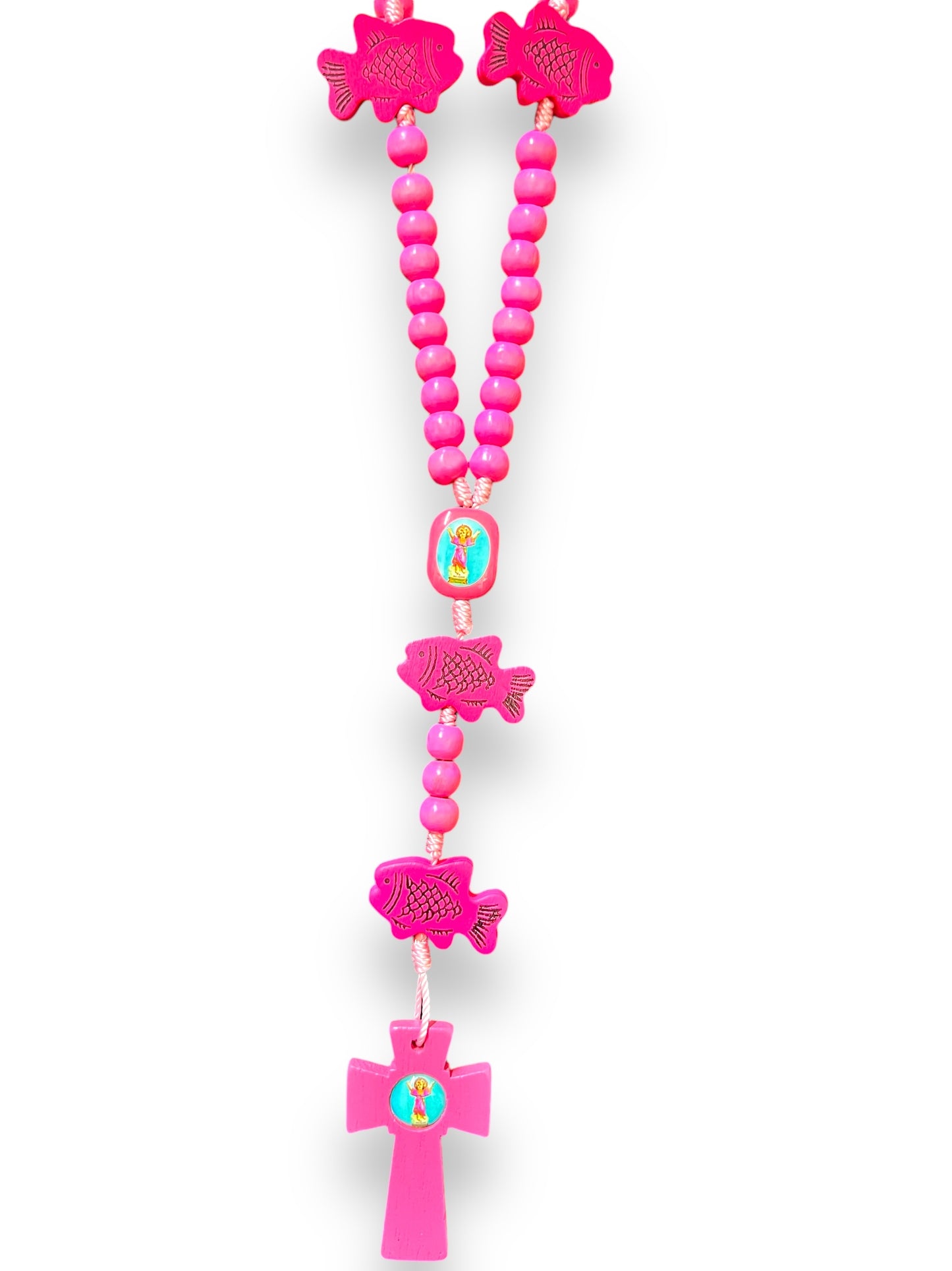 OUR LADY OF GUADALUPE/DIVINE CHILD HOT PINK WOODEN ROSARY