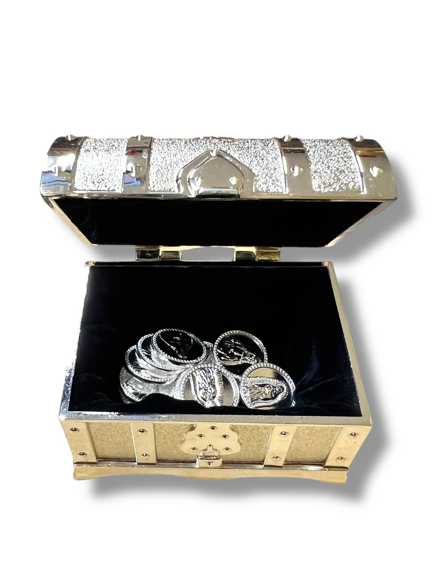 SILVER TREASURE BOX W/ ARRAS COINS