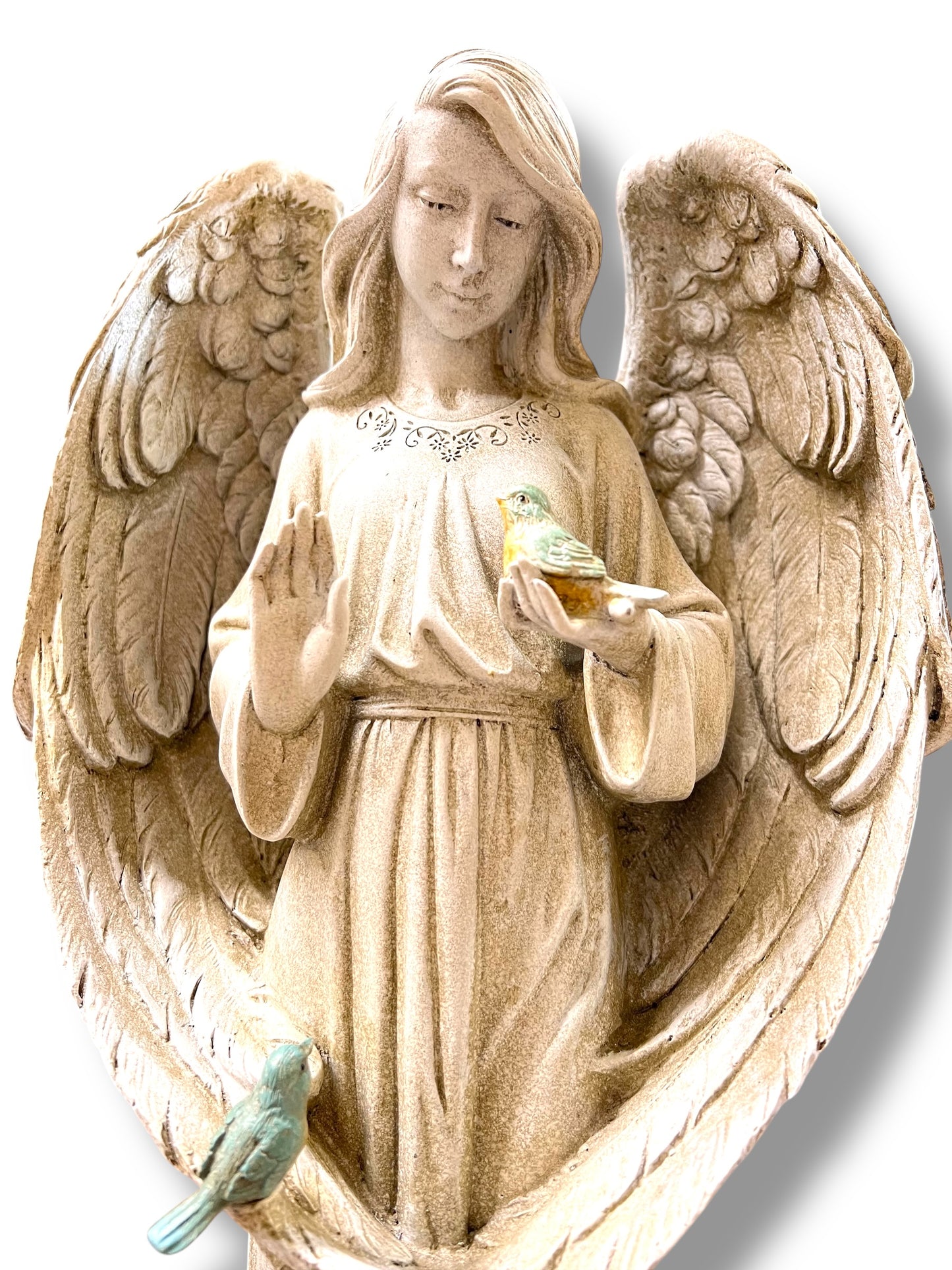 20"H ANGEL WITH TWO BIRDS GARDEN STATUE