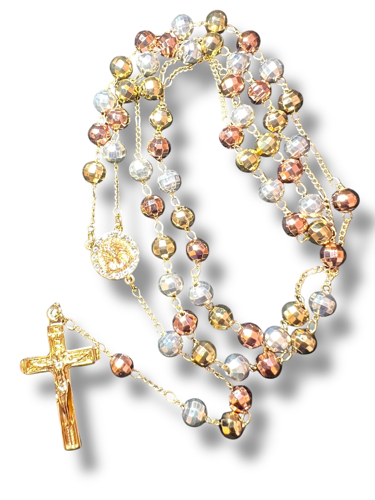 18K GOLD LAYERED TRICOLOR ROSARY PENDANT: FACE OF JESUS