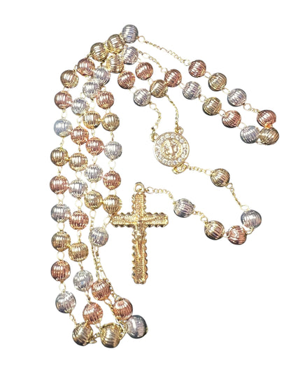 18K GOLD LAYERED TRICOLOR ROSARY PENDANT: ST. BENEDICT