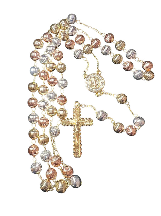 18K GOLD LAYERED TRICOLOR ROSARY PENDANT: ST. BENEDICT