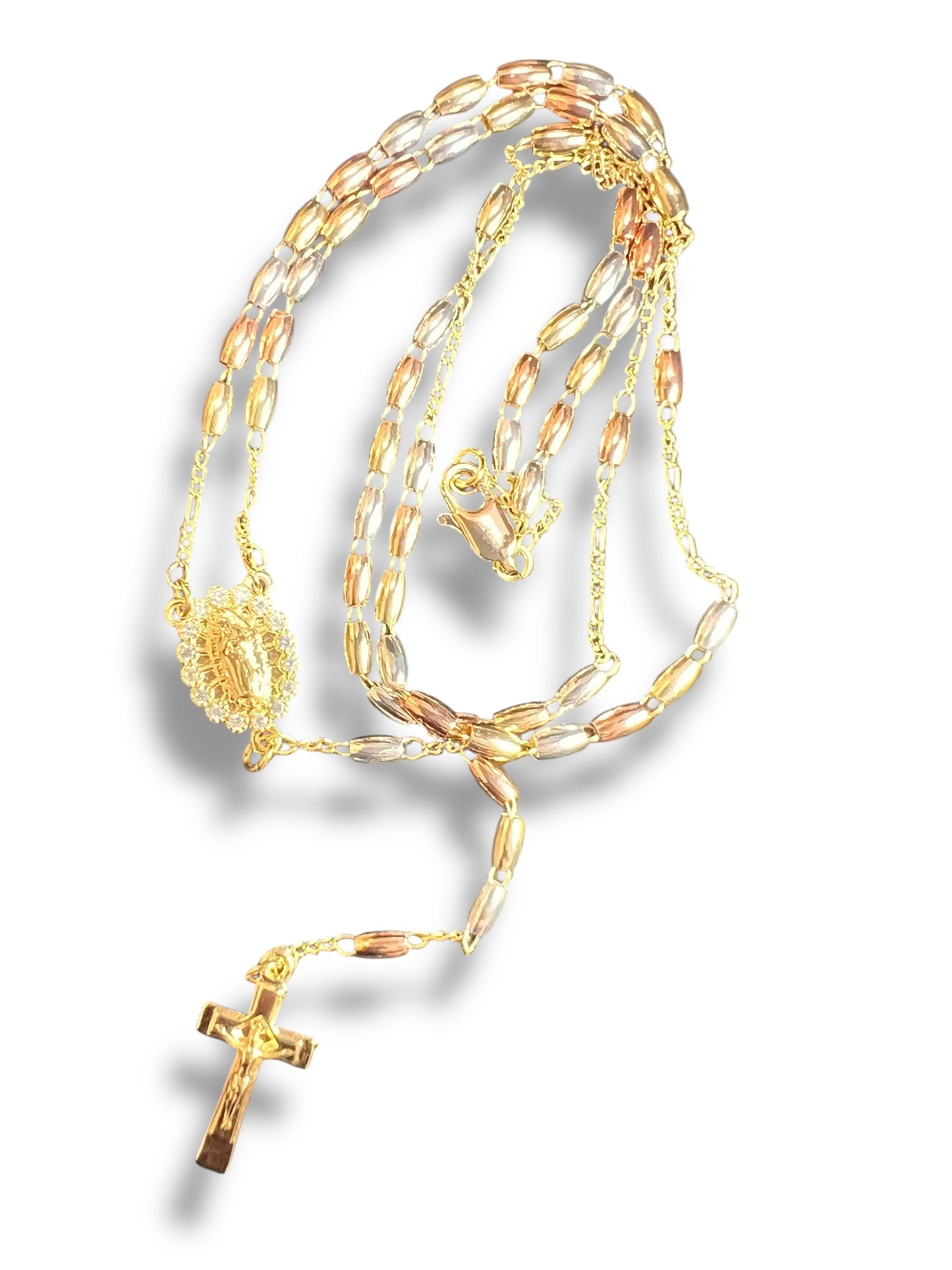 18K GOLD LAYERED TRICOLOR ROSARY PENDANT: OL GUADALUPE