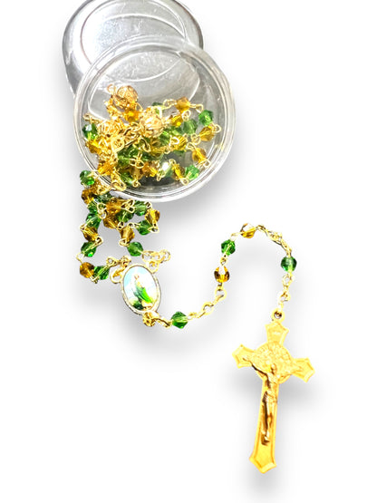 GREEN & AMBER ST. JUDE CRYSTAL ROSARY 4MM