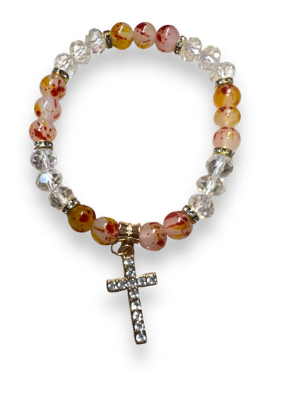 BRACELET: COLORED GLASS WITH RHINESTONE CROSS