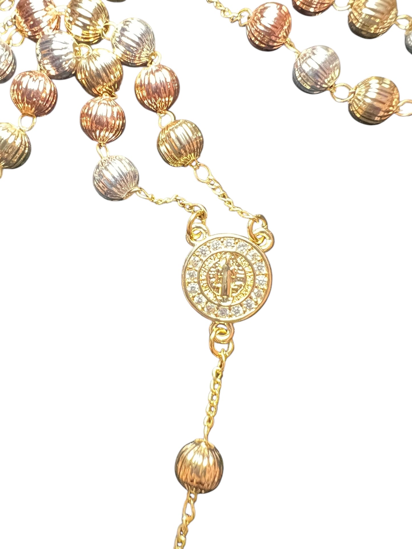 18K GOLD LAYERED TRICOLOR ROSARY PENDANT: ST. BENEDICT