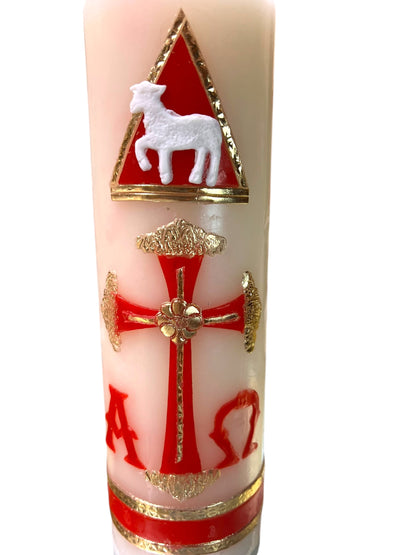 VELA PASCUAL DE CERA DE ABEJAS DECORADA DE 8"