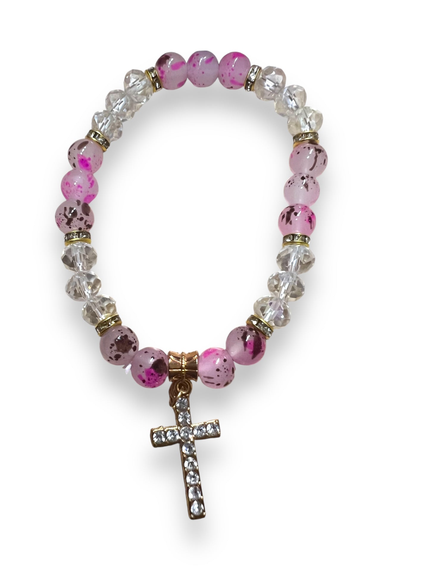 BRACELET: COLORED GLASS WITH RHINESTONE CROSS