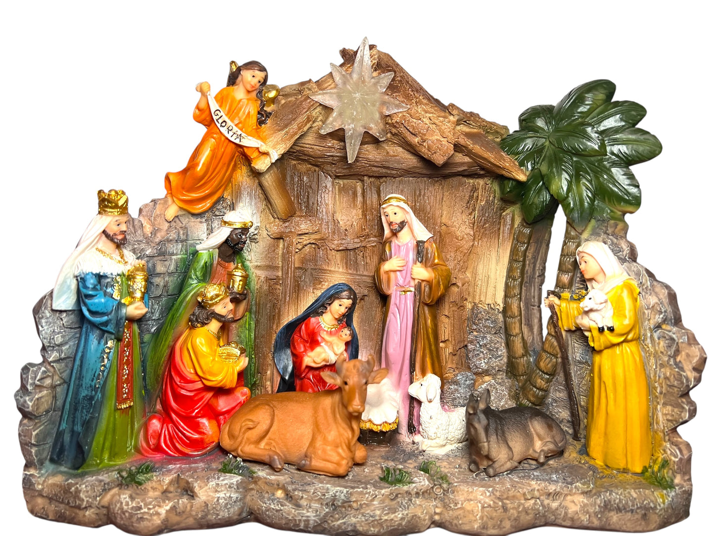 10" CHRISTMAS LIGHTED RESIN NATIVITY STABLE