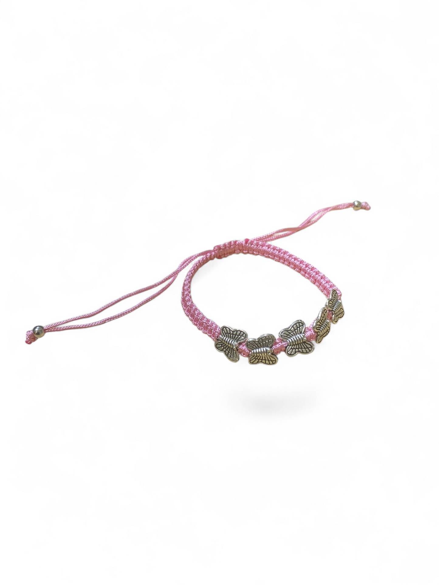 BRACELET: PINK WITH SILVER BUTTERFLIES