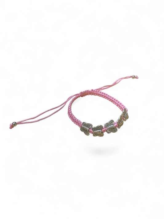 BRACELET: PINK WITH SILVER BUTTERFLIES