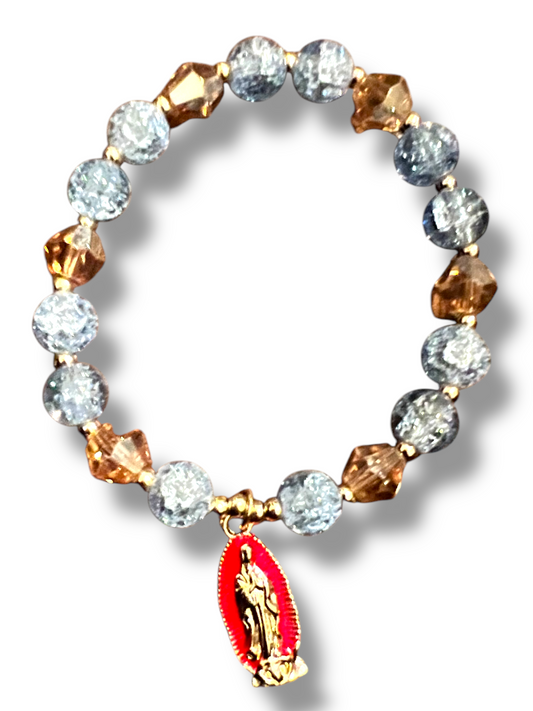 BRACELET: OUR LADY OF GUADALUPE BABY BLUE GLASS BEAD & CHARM