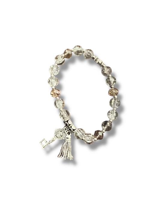 BRACELET: ST. BENEDICT CLEAR GLASS WITH SILVER ACCENTS