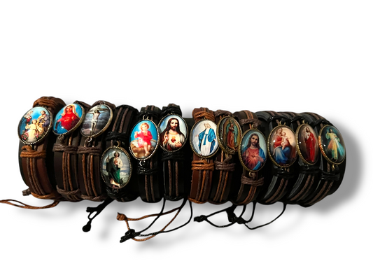 BRACELET: FULL-COLOR SAINT CHARM LEATHER