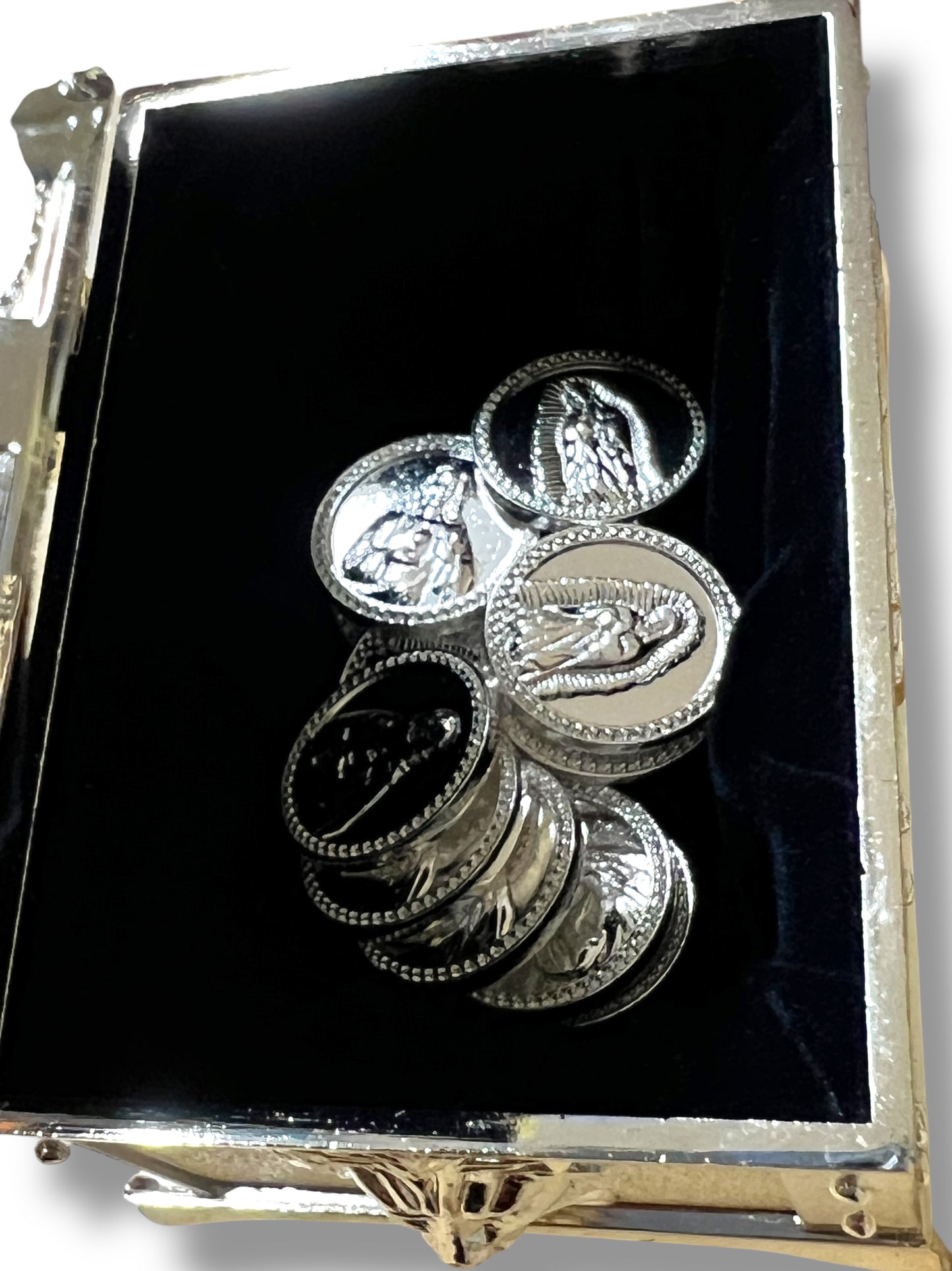 SILVER TREASURE BOX W/ ARRAS COINS