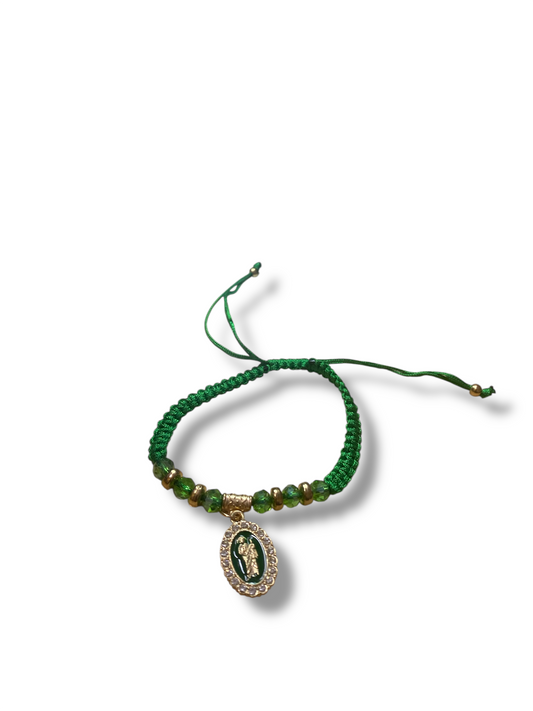 BRACELET: GREEN THREADED W/ GOLD CHARM ST. JUDE THADDEUS