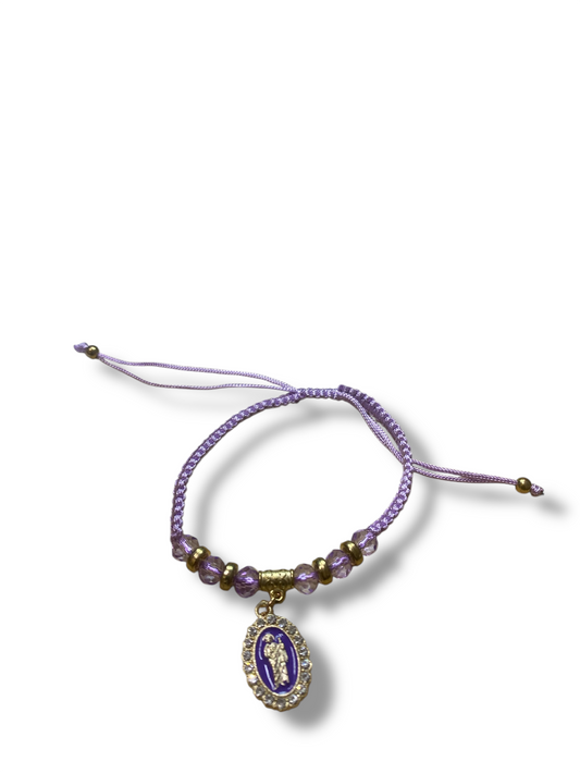 BRACELET: LAVENDER THREADED W/ GOLD CHARM ST. JUDE THADDEUS