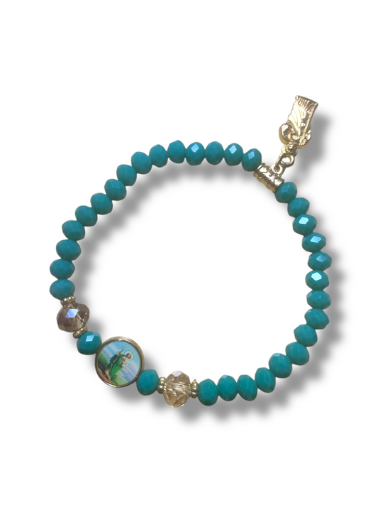 BRACELET: ST. JUDE THADDEUS ROBIN EGG COLOR GLASS BEADS