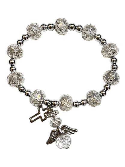 BRACELET: CAPPED GLASS WITH ANGEL & CROSS CHARMS
