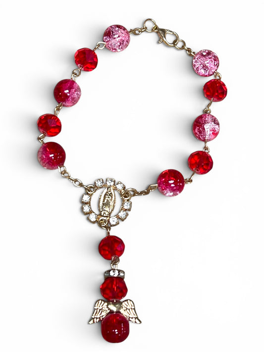 AUTO DEVOTIONAL: OUR LADY OF GUADALUPE GLASS ROSARY RED