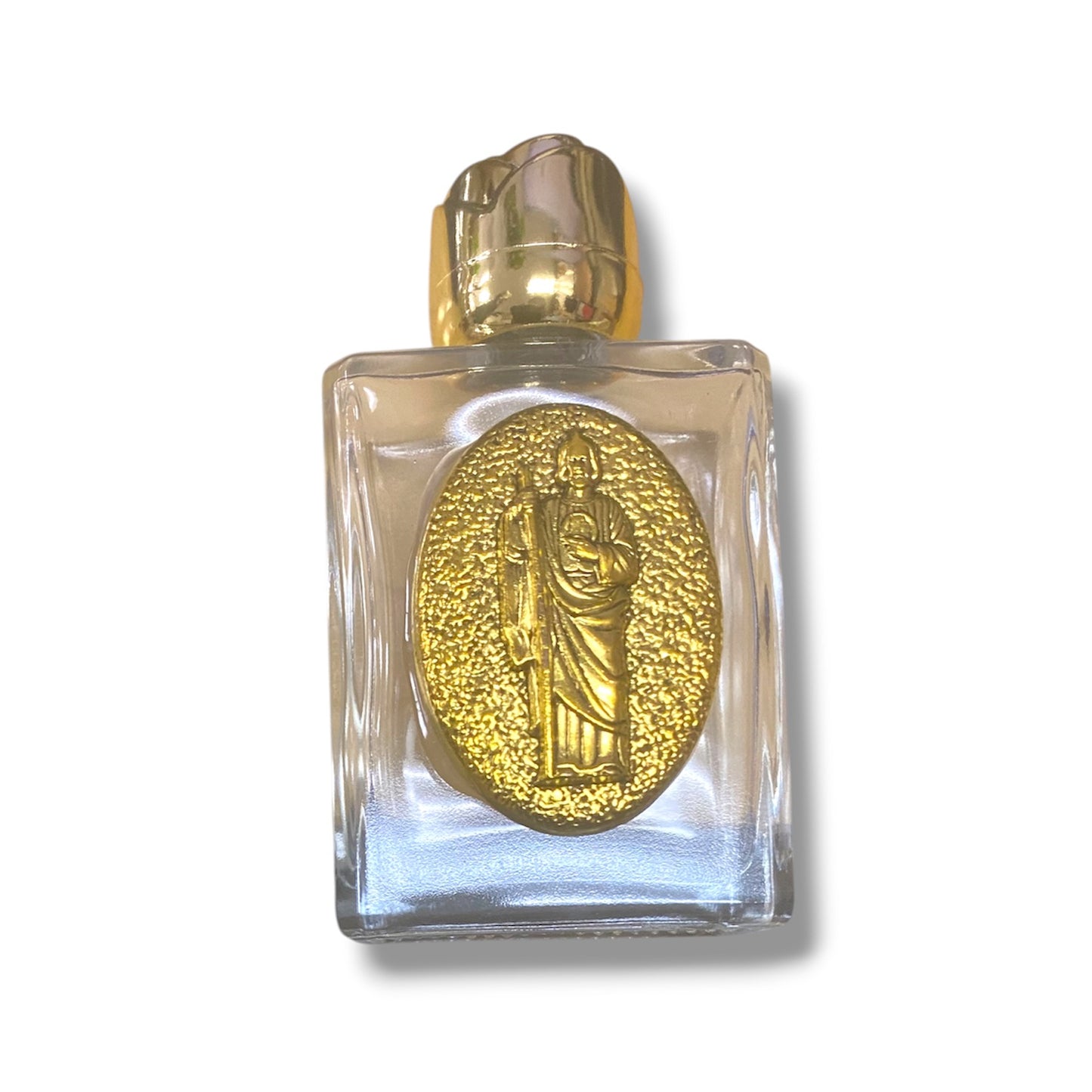 OUR LADY OF GUADALUPE OR ST JUDE HOLY WATER BOTTLE GLASS CONTAINER