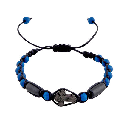 BLUE CRUCIFIX WOOD BRACELET