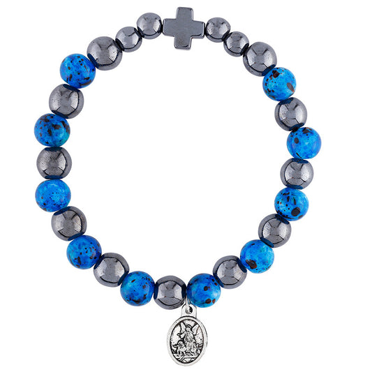 ST. MICHAEL/GUARDIAN ANGEL HEMATITE & MARBLE BRACELET