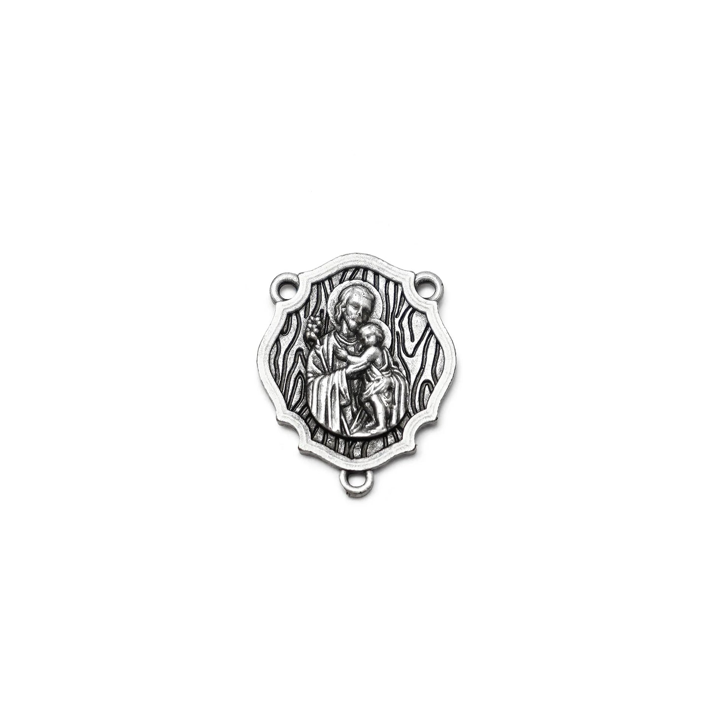 ST. JOSEPH ROSARY IN SILVER WITH ITALIAN WOODEN BEADS