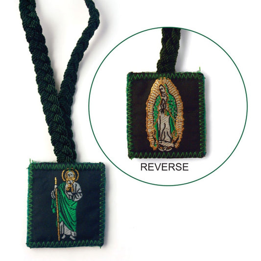 BRAIDED CORD SCAPULAR: OUR LADY OF GUADALUPE / ST. JUDE GREEN