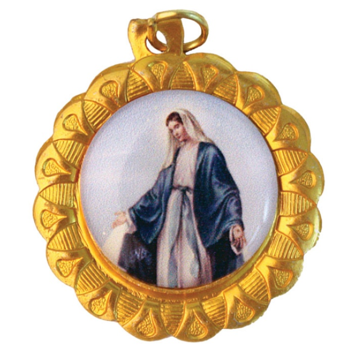 OXIDIZED ROUND MEDAL GOLD OUR LADY OF GRACE