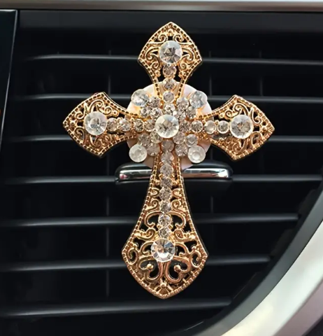 1PC CAR AIR FRESHENER, ARTIFICIAL DIAMOND CROSS JESUS VENT CLIP