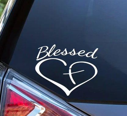 SHOW YOUR FAITH W/ STYLISH BLESSED HEART & CROSS DECAL STICKER